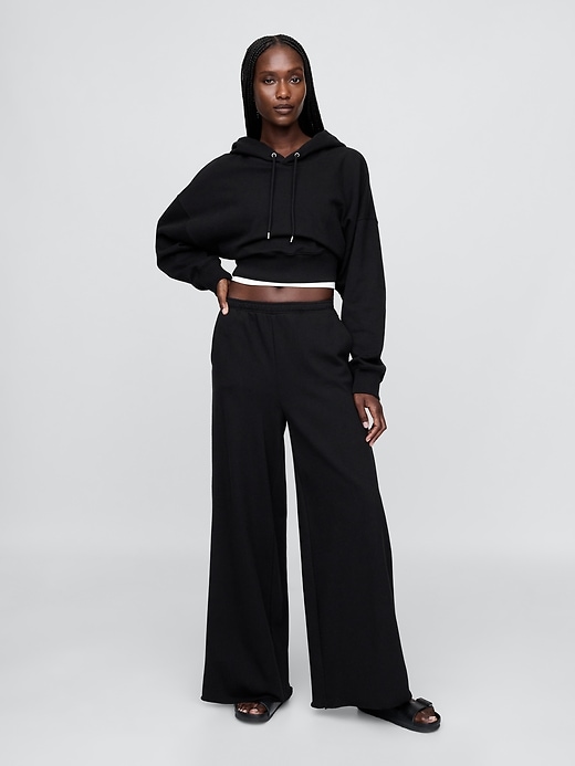 Image number 1 showing, French Terry Wide-Leg Rolled Hem Sweatpants