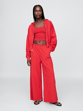 French Terry Wide-Leg Rolled Hem Sweatpants