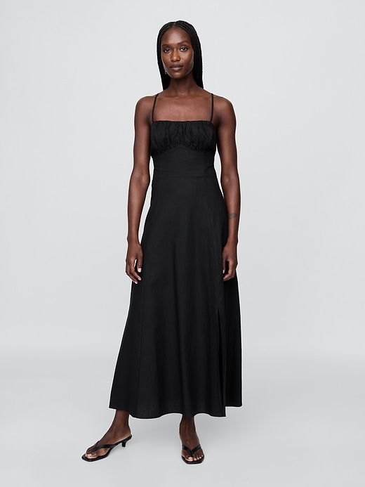 Image number 1 showing, Linen-Blend Shirred Bodice Maxi Dress