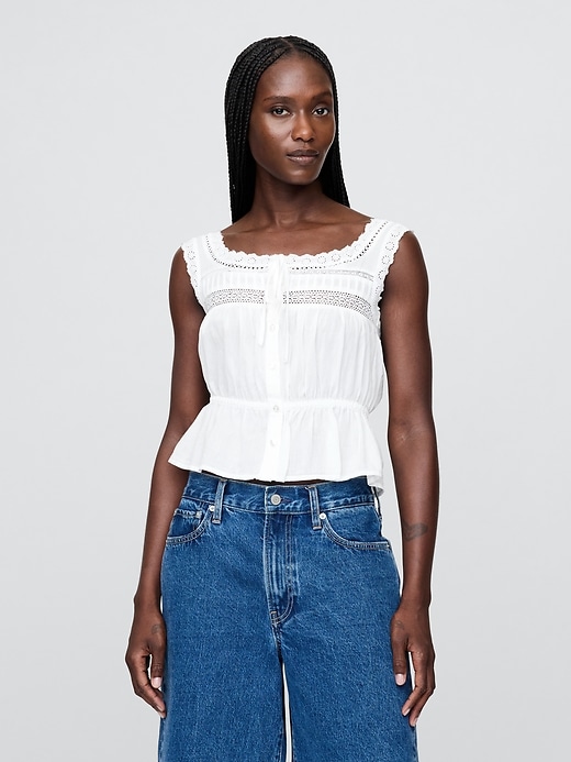 Image number 1 showing, Lace-Trim Peplum Crop Top