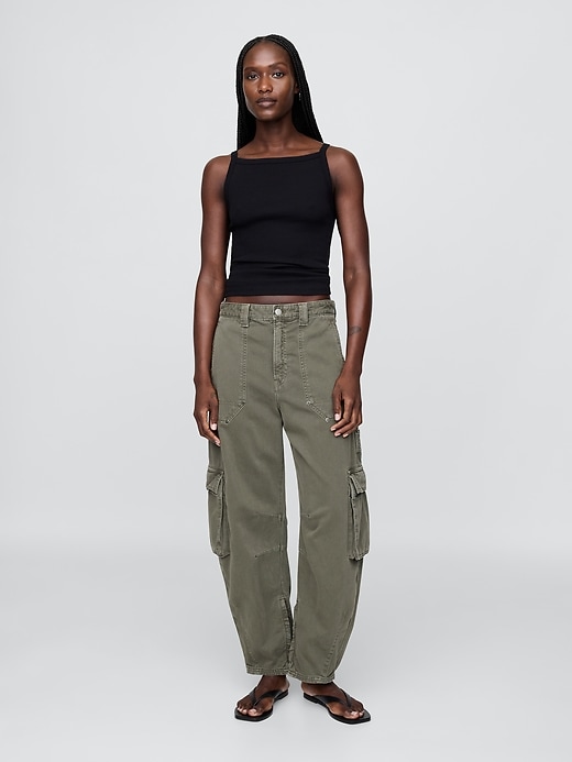 1 of 8 showing, with the color Black moss of product Mid Rise Barrel Cargo Pants