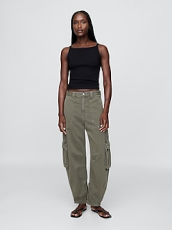 Mid Rise Barrel Cargo Pants