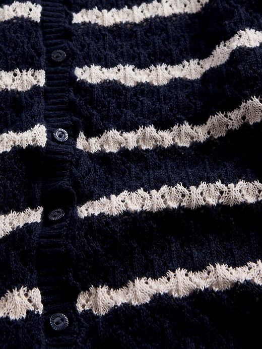 5 of 8 showing, with the color Navy blue of product Gap × DÔEN Linen-Blend Pointelle Cardigan