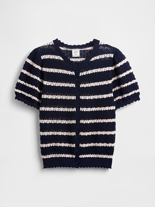 6 of 8 showing, with the color Navy blue of product Gap × DÔEN Linen-Blend Pointelle Cardigan