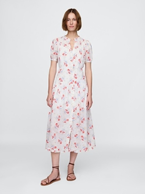 Gap × DÔEN Pintuck Floral Midi Dress