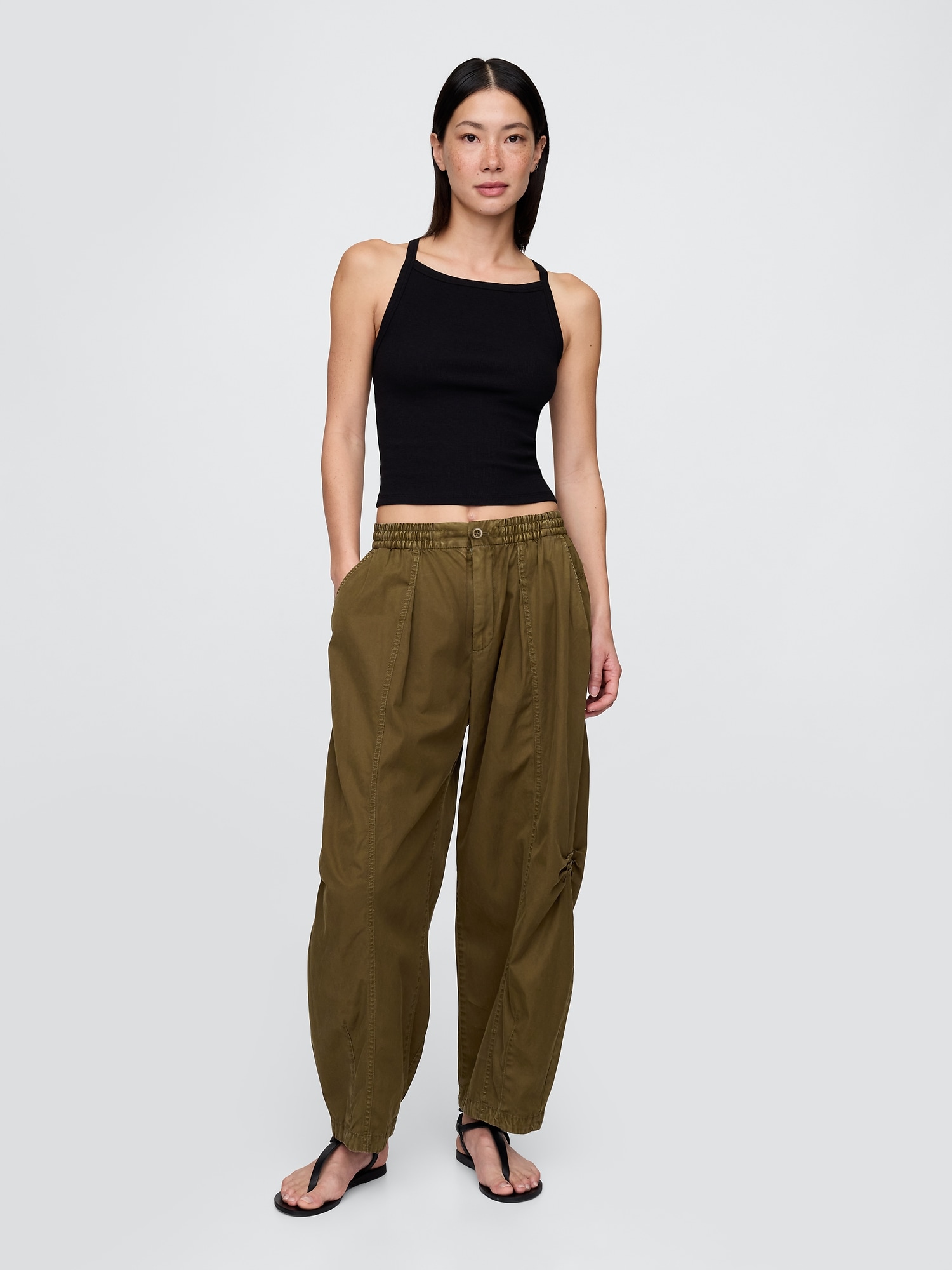 Mid Rise Twill Barrel Pants