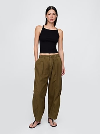 Mid Rise Twill Barrel Pants