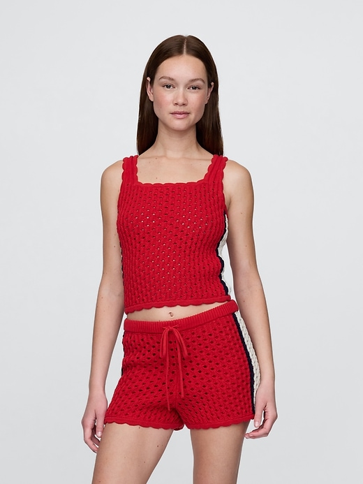 Image number 1 showing, 100% Cotton Crochet Cropped Tank Top