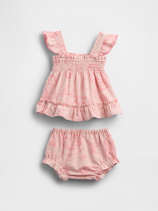 Image number 1 showing, Baby Linen-Cotton Toile Outfit Set