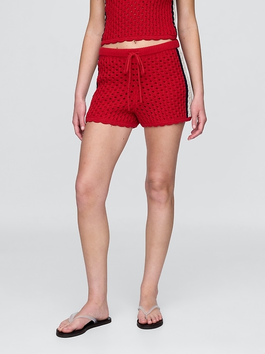 2 of 8 showing, with the color Red of product 100% Cotton Crochet Easy Shorts