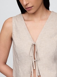 Linen-Blend Tie-Front Crop Vest
