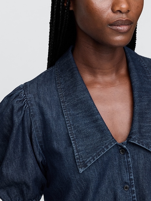 Image number 5 showing, Denim Puff-Sleeve Collared Shirt