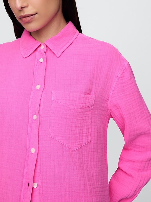 Image number 5 showing, Crinkle Gauze Button-Down Shirt