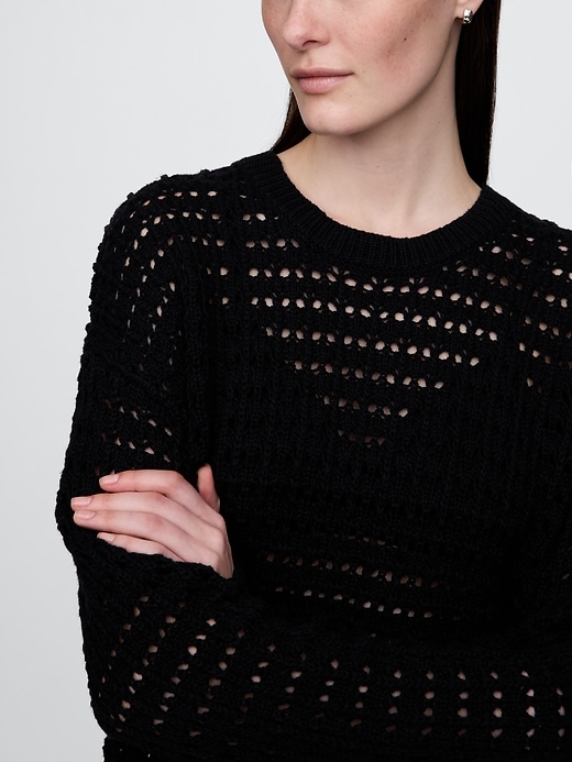 Image number 5 showing, 100% Cotton Crochet Crewneck Sweater