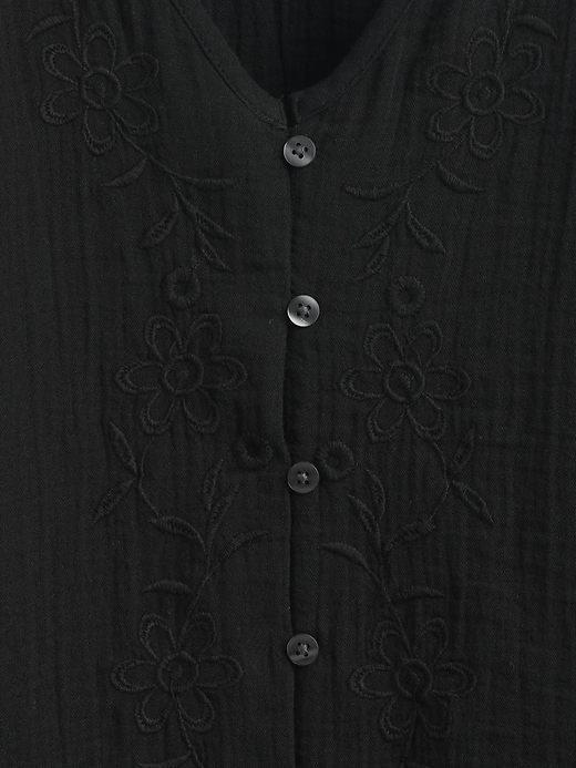 Image number 5 showing, Cotton Gauze Embroidered V-Neck Top