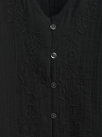 Cotton Gauze Embroidered V-Neck Top