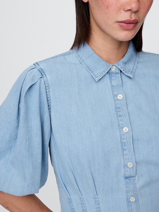 Image number 5 showing, Denim Bubble Mini Shirtdress