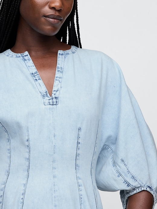 Image number 5 showing, Denim Split-Neck Mini Dress