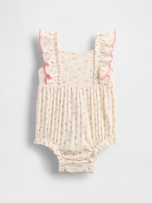 Image number 1 showing, Baby Pointelle Rib Ruffle Bubble Shorty One-Piece