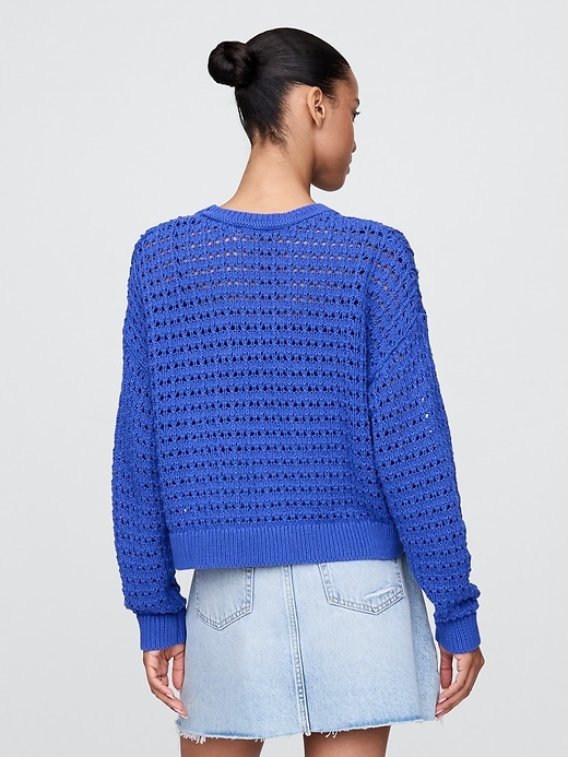 Image number 3 showing, 100% Cotton Crochet Crewneck Sweater