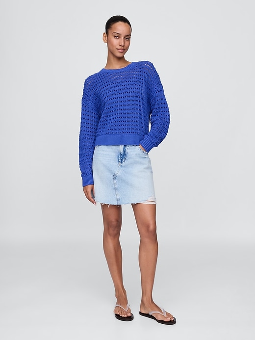 Image number 2 showing, 100% Cotton Crochet Crewneck Sweater