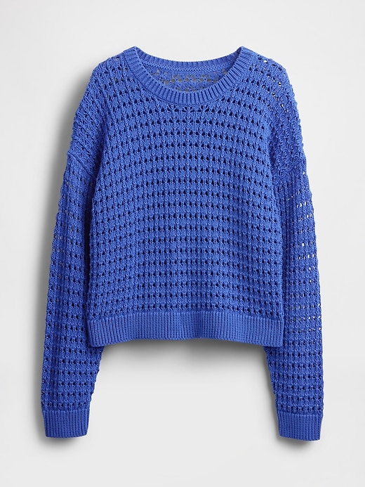 Image number 5 showing, 100% Cotton Crochet Crewneck Sweater