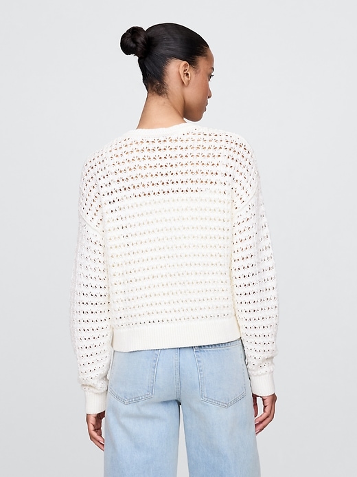 Image number 3 showing, 100% Cotton Crochet Crewneck Sweater