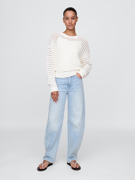 Image number 2 showing, 100% Cotton Crochet Crewneck Sweater