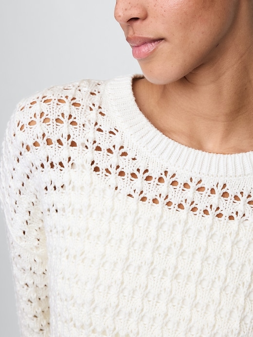Image number 4 showing, 100% Cotton Crochet Crewneck Sweater