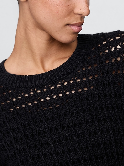 Image number 5 showing, 100% Cotton Crochet Crewneck Sweater