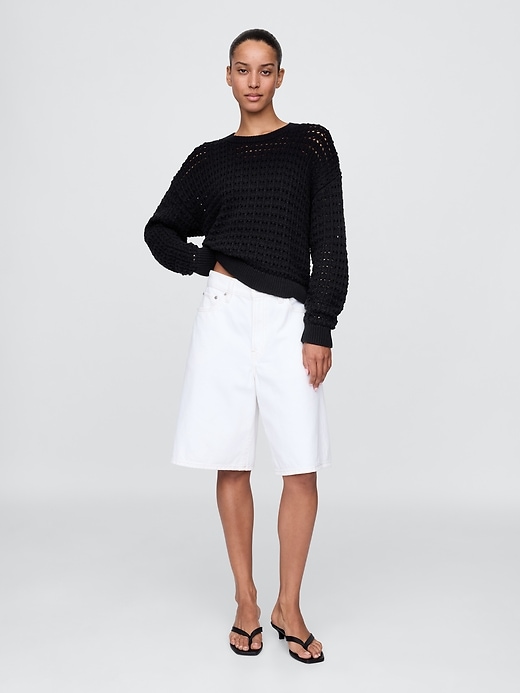Image number 2 showing, 100% Cotton Crochet Crewneck Sweater