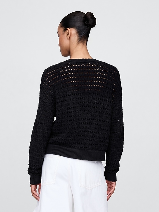 Image number 3 showing, 100% Cotton Crochet Crewneck Sweater