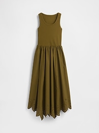 Mixed Media Handkerchief Hem Midi Dress
