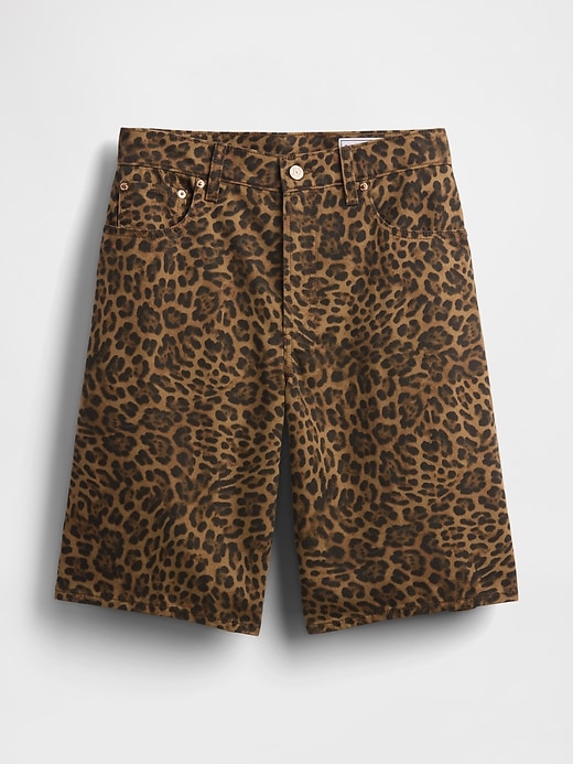 Image number 5 showing, 11" Mid Rise Denim Leopard Longline Shorts