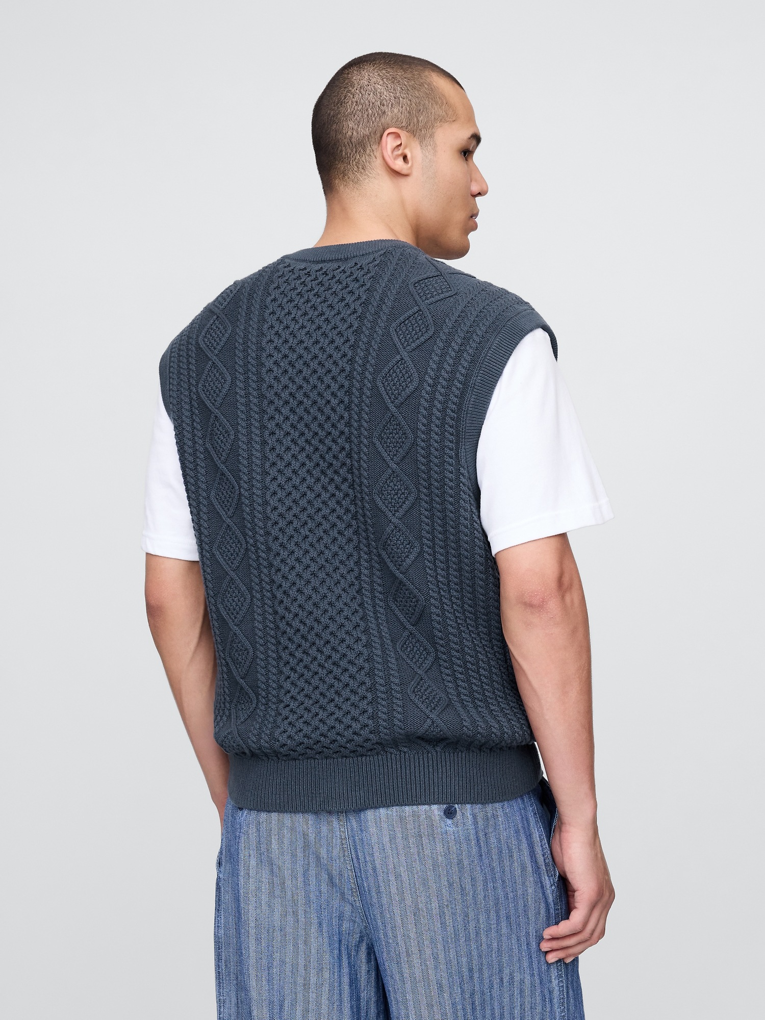 Женский жилет Gap × Malbon Cable-Knit Sweater Vest, цвет: Холодный синий — фото 3