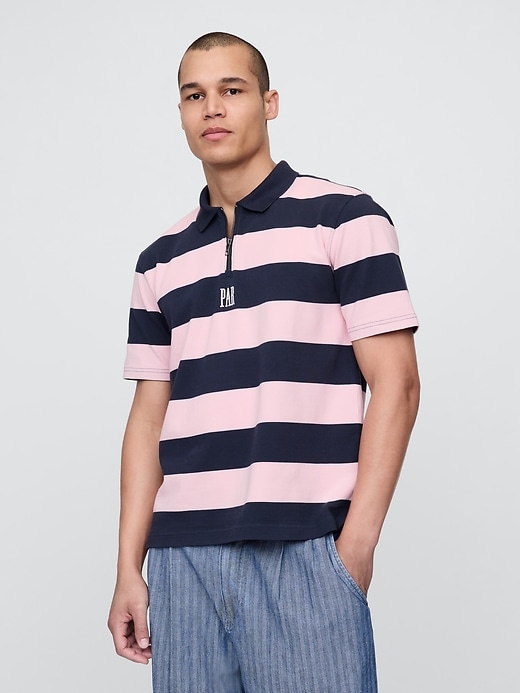 Image number 1 showing, Gap × Malbon Logo Striped Polo Shirt