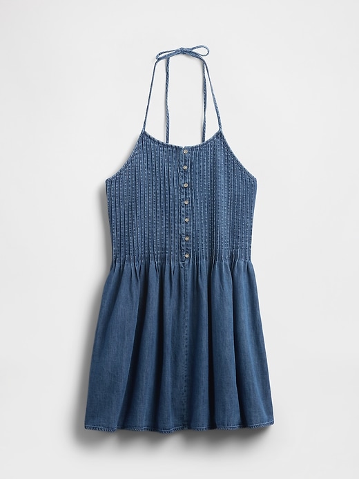 Image number 4 showing, Denim Pintuck Halter Mini Dress