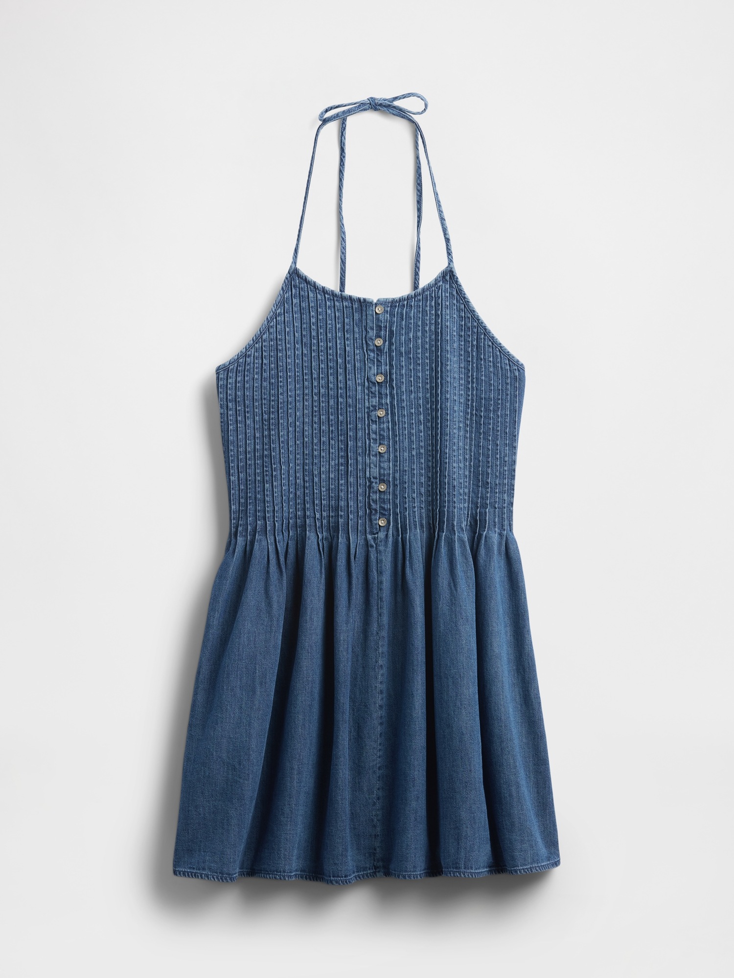 Женское платье Gap Denim Pintuck Halter Mini, цвет: Средняя варка — фото 3