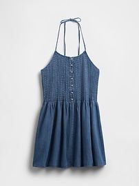 Denim Pintuck Halter Mini Dress