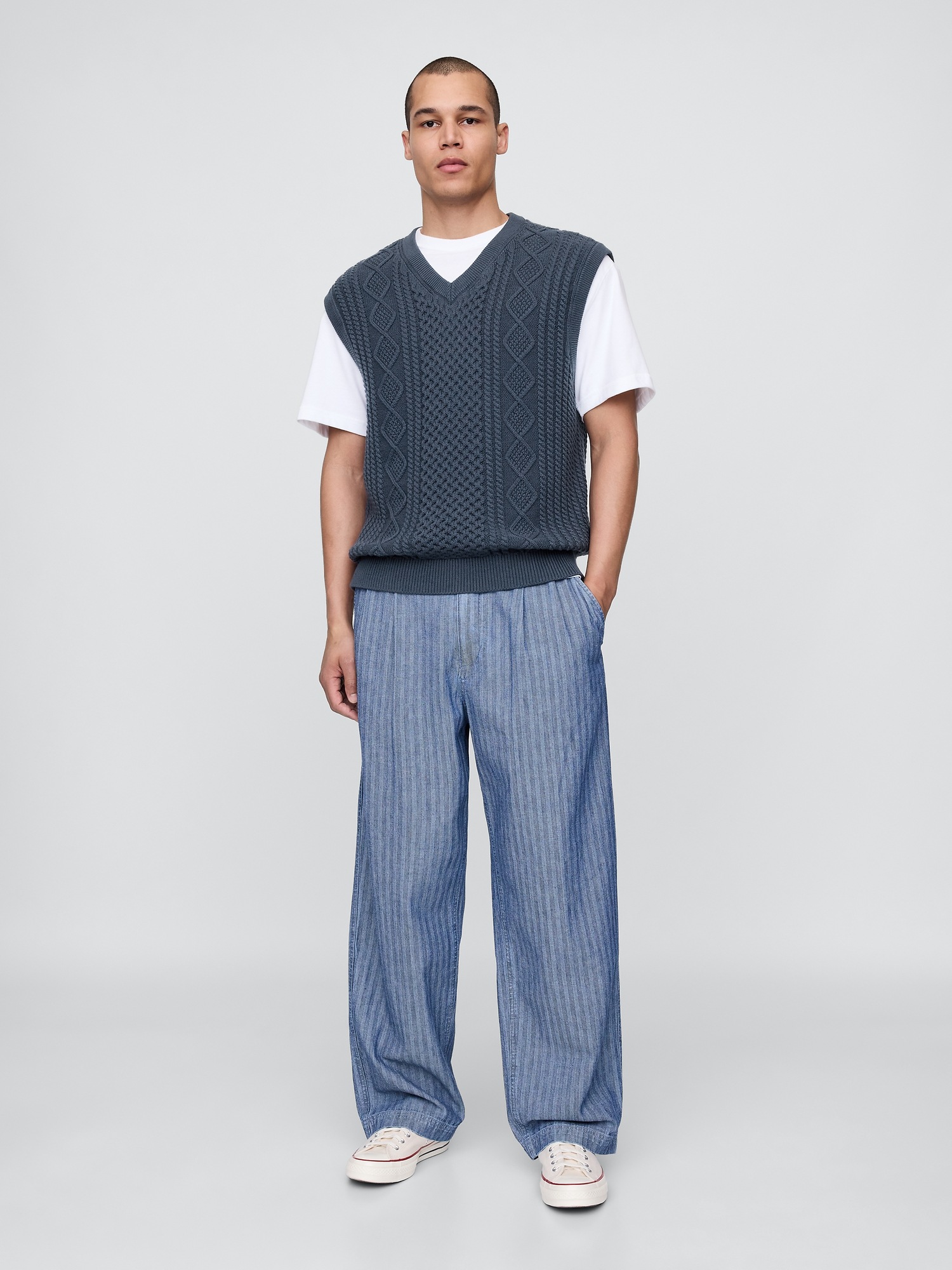 Женский жилет Gap × Malbon Cable-Knit Sweater Vest, цвет: Холодный синий — фото 2