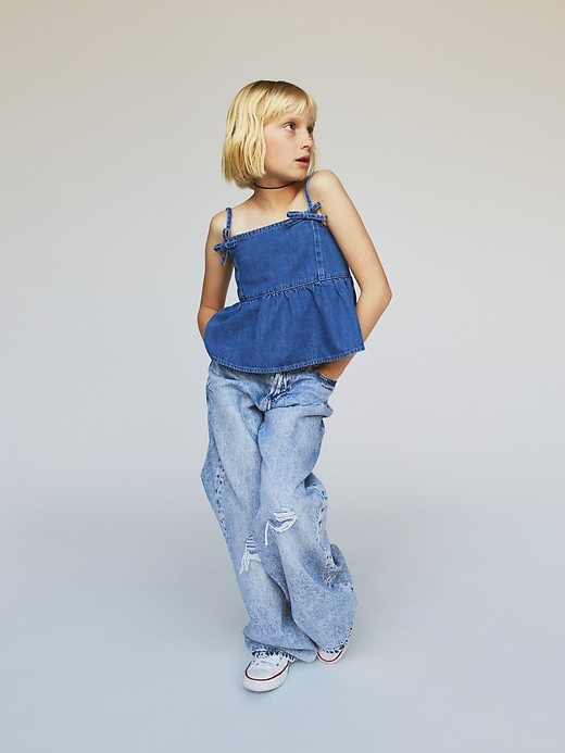 Image number 6 showing, Kids Denim Bow-Strap Peplum Top