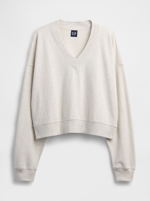 Image number 3 showing, French Terry Cropped V-Neck Sweatshirt