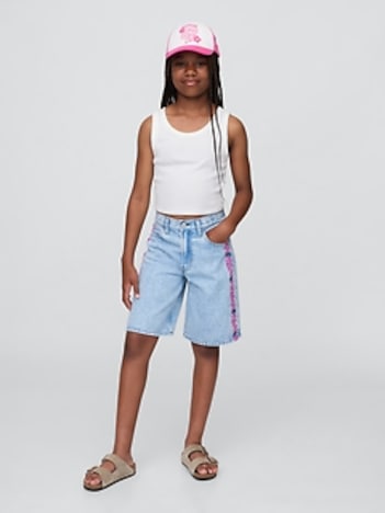 Lilo & Stitch Kids Embroidered Longline Denim Shorts