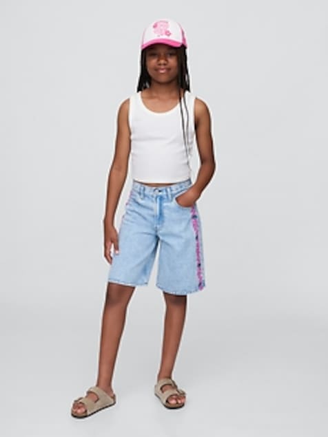 Lilo & Stitch Kids Embroidered Longline Denim Shorts