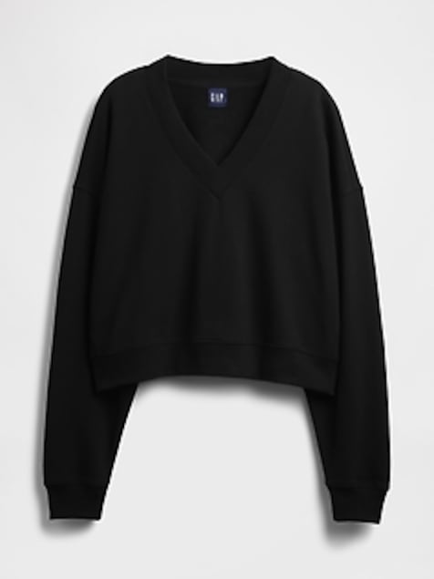 French Terry V-Neck Crop Sweatshirt