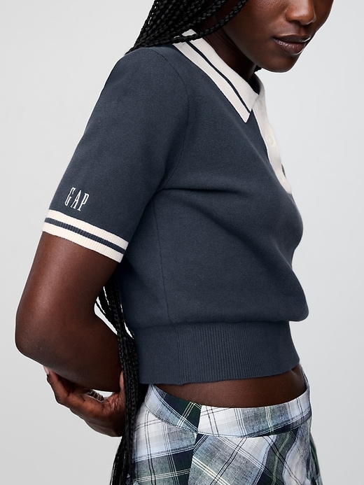 Image number 5 showing, Gap × Malbon Crop Polo Sweater