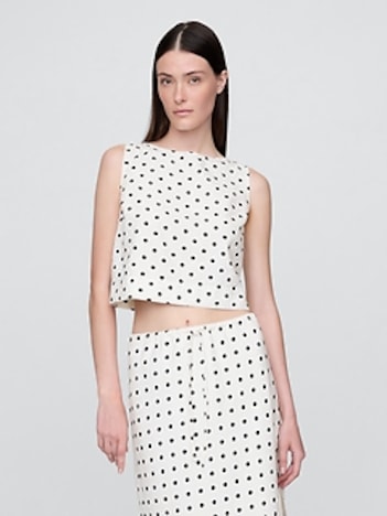 Linen-Blend Crop Shell Tank Top