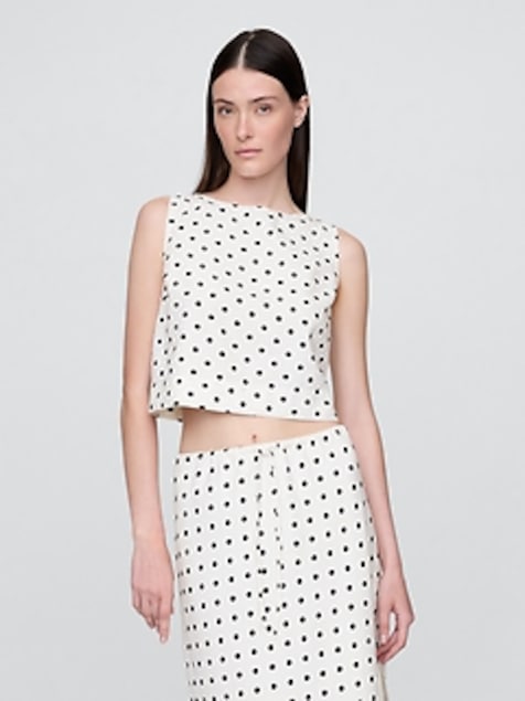 Linen-Blend Crop Shell Tank Top