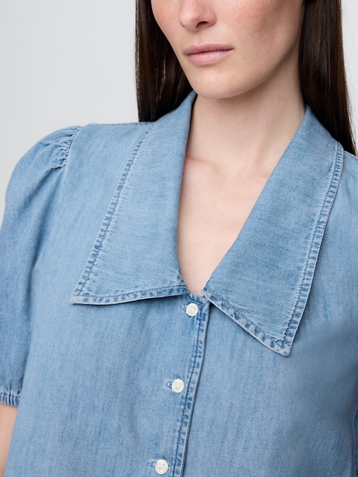 Image number 5 showing, Denim Puff-Sleeve Collared Shirt