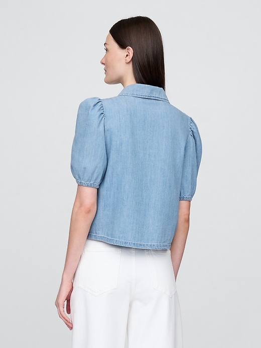 Image number 3 showing, Denim Puff-Sleeve Collared Shirt